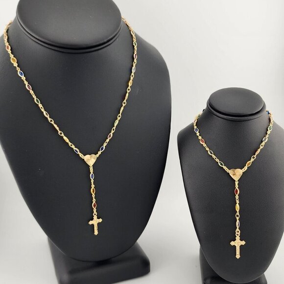 Brand New Brazilian 18k Gold Filled Multi Color Heart Cross Necklace - Picture 4 of 10